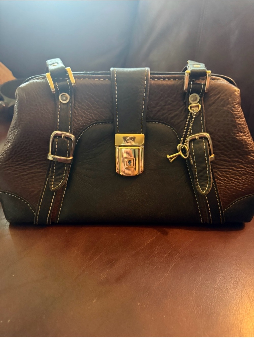Vintage Designs by Paolo Brown/Black Leather Doctor Bag Satchel Frame Purse